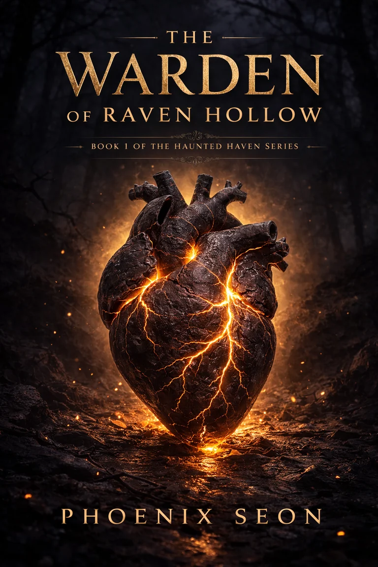 Publisher-approved paperback cover of The Warden of Raven Hollow by Phoenix Seon.